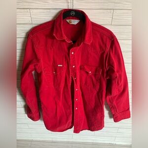 Vintage 80 Carhartt men’s button down pearl snap Red Denim shirt. Thick materia